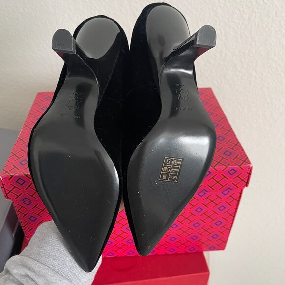 NIB Women's Tory Burch Eleanor Pavé Pointed Toe Black Velvet Pumps - Picture 11 of 16